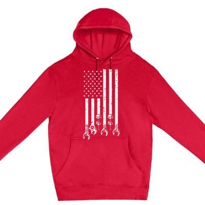 Wrench Usa American Flag Car Mechanic Garage Patriotic Premium Pullover Hoodie