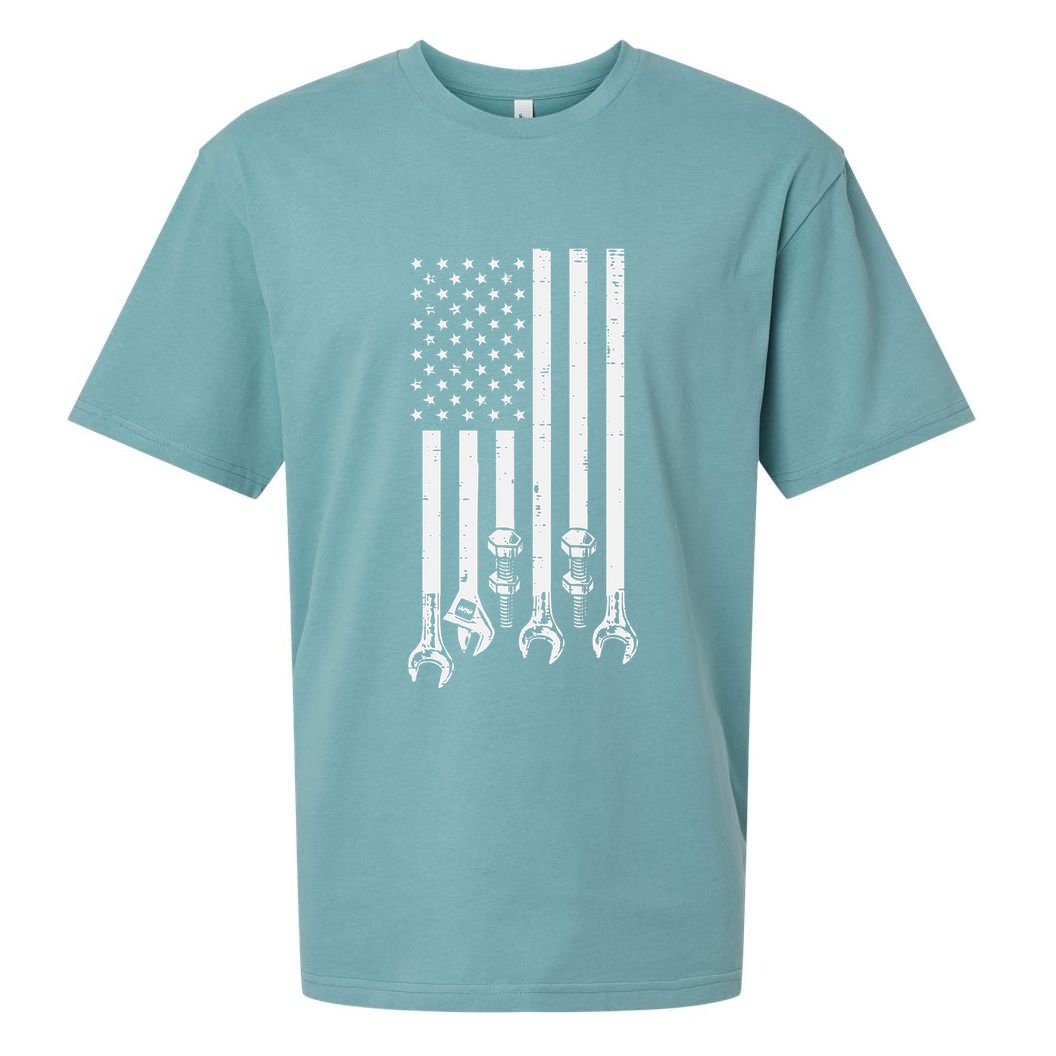 Wrench Usa American Flag Car Mechanic Garage Patriotic Sueded Cloud Jersey T-Shirt