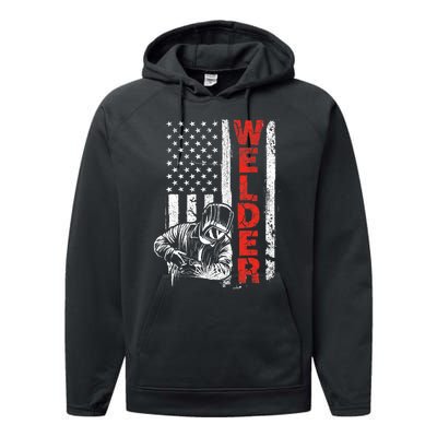 Welder USA American Welding Worker Metalworking Lover Performance Fleece Hoodie