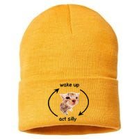 Wake Up Act Silly Cat Meme Sustainable Knit Beanie
