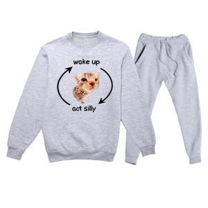 Wake Up Act Silly Cat Meme Premium Crewneck Sweatsuit Set