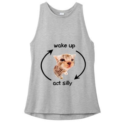 Wake Up Act Silly Cat Meme Ladies PosiCharge Tri-Blend Wicking Tank