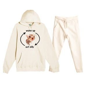 Wake Up Act Silly Cat Meme Premium Hooded Sweatsuit Set