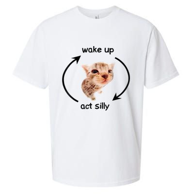 Wake Up Act Silly Cat Meme Sueded Cloud Jersey T-Shirt