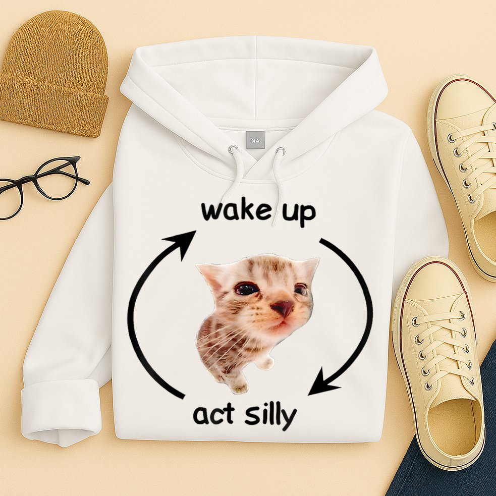 Wake Up Act Silly Cat Meme Hoodie