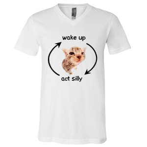 Wake Up Act Silly Cat Meme V-Neck T-Shirt