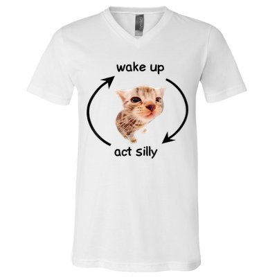Wake Up Act Silly Cat Meme V-Neck T-Shirt