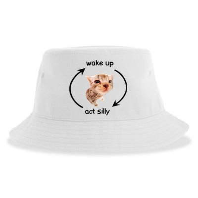 Wake Up Act Silly Cat Meme Sustainable Bucket Hat