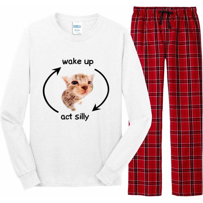 Wake Up Act Silly Cat Meme Long Sleeve Pajama Set