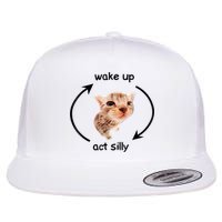 Wake Up Act Silly Cat Meme Flat Bill Trucker Hat