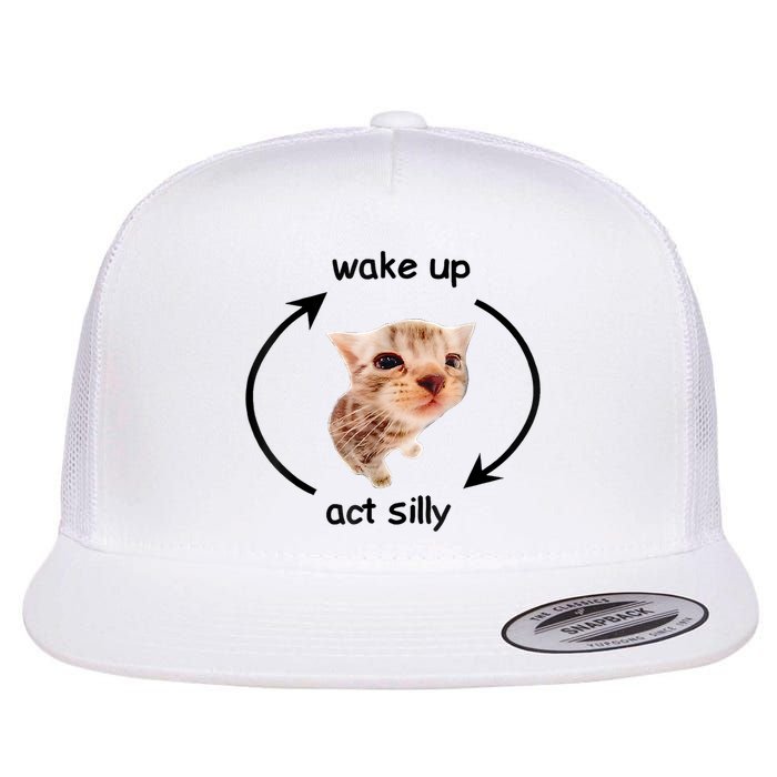 Wake Up Act Silly Cat Meme Flat Bill Trucker Hat