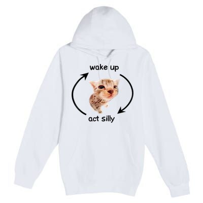 Wake Up Act Silly Cat Meme Premium Pullover Hoodie