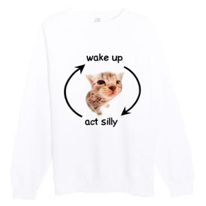 Wake Up Act Silly Cat Meme Premium Crewneck Sweatshirt