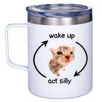 Wake Up Act Silly Cat Meme 12oz Stainless Steel Coffee Mug