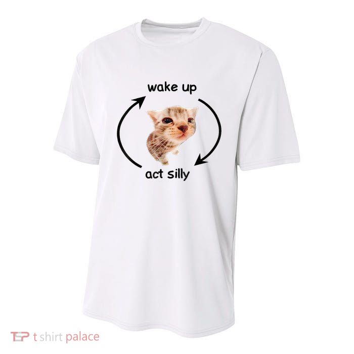 Wake Up Act Silly Cat Meme Youth Performance Sprint T-Shirt
