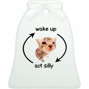 Wake Up Act Silly Cat Meme Ceramic Bell Ornament