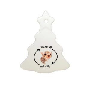 Wake Up Act Silly Cat Meme Ceramic Tree Ornament