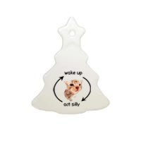 Wake Up Act Silly Cat Meme Ceramic Tree Ornament