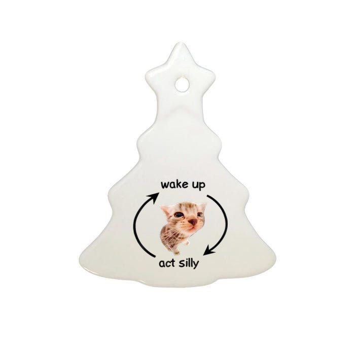 Wake Up Act Silly Cat Meme Ceramic Tree Ornament