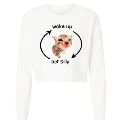 Wake Up Act Silly Cat Meme Cropped Pullover Crew