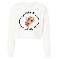 Wake Up Act Silly Cat Meme Cropped Pullover Crew