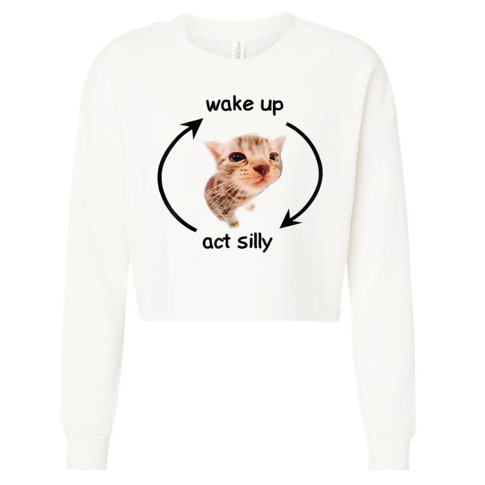 Wake Up Act Silly Cat Meme Cropped Pullover Crew