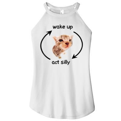 Wake Up Act Silly Cat Meme Women's Perfect Tri Rocker Tank