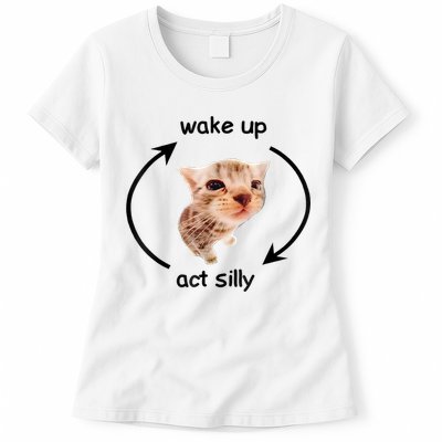 Wake Up Act Silly Cat Meme Womens T-Shirt
