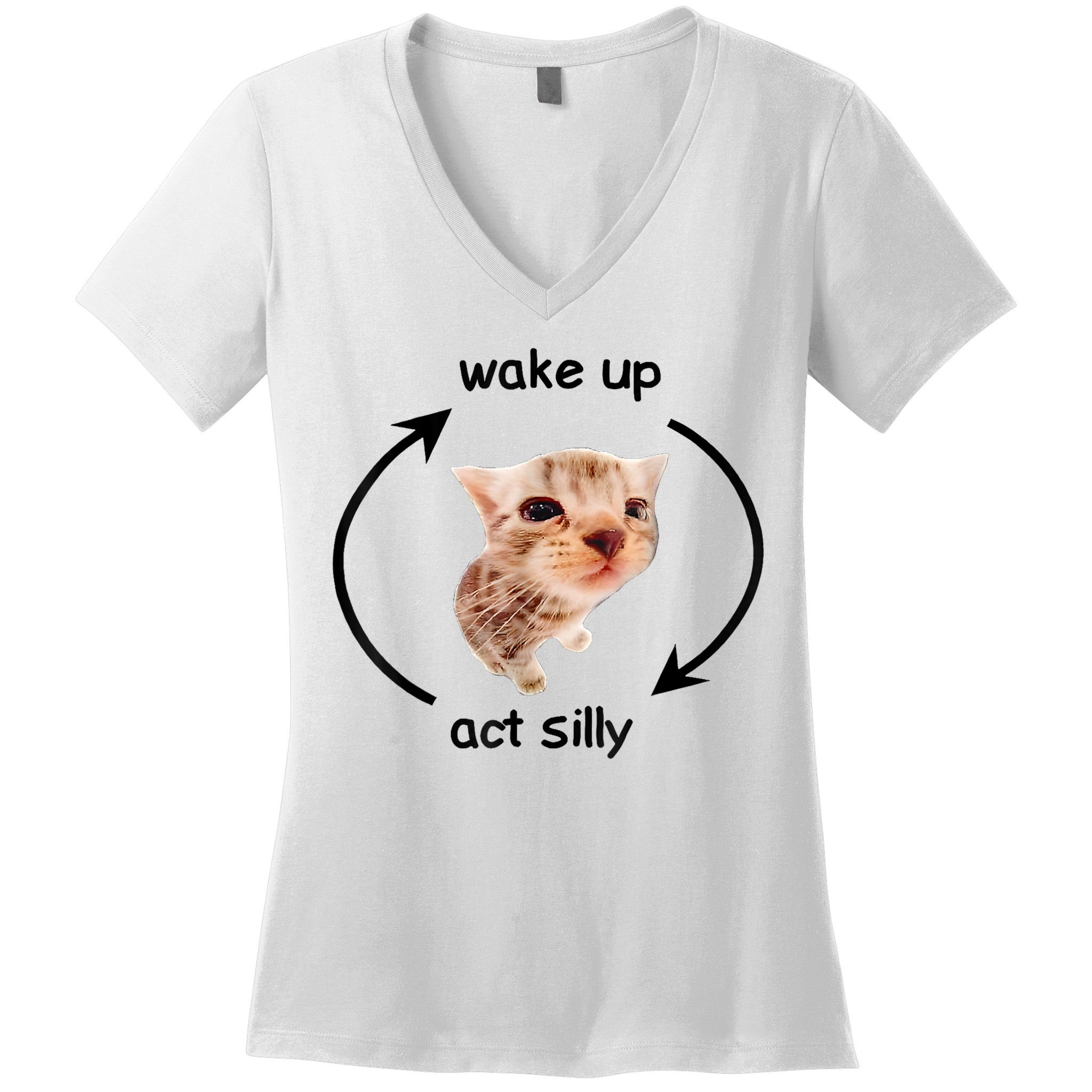Wake Up Act Silly Cat Meme Women's V-Neck T-Shirt