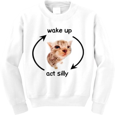 Wake Up Act Silly Cat Meme Kids Sweatshirt