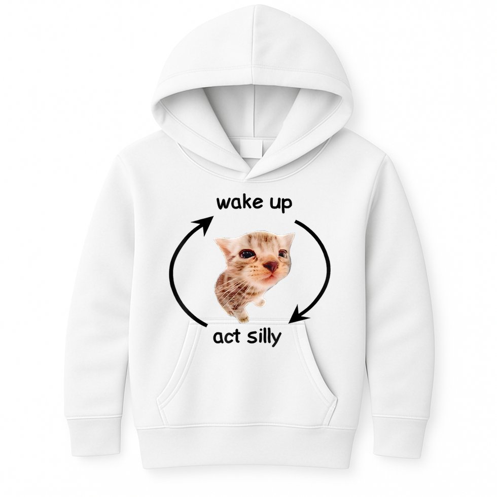 Wake Up Act Silly Cat Meme Kids Hoodie