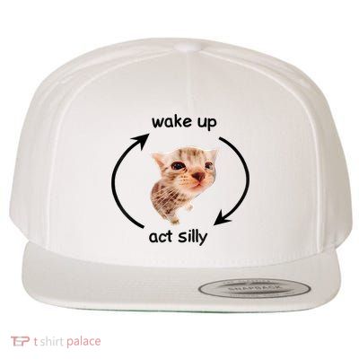 Wake Up Act Silly Cat Meme Wool Snapback Cap