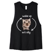 Wake Up Act Silly Cat Wake Up Act Silly Cat Women Women's Racerback Cropped Tank