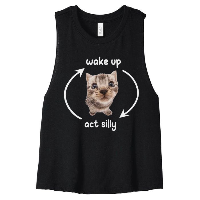 Wake Up Act Silly Cat Wake Up Act Silly Cat Women Women's Racerback Cropped Tank