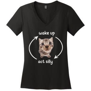 Wake Up Act Silly Cat Wake Up Act Silly Cat Women Women's V-Neck T-Shirt