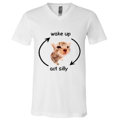 Wake Up Act Silly Cat Wake Up Act Silly Cat V-Neck T-Shirt