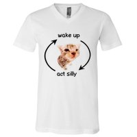 Wake Up Act Silly Cat Wake Up Act Silly Cat V-Neck T-Shirt