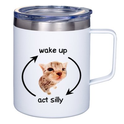 Wake Up Act Silly Cat Wake Up Act Silly Cat 12oz Stainless Steel Coffee Mug