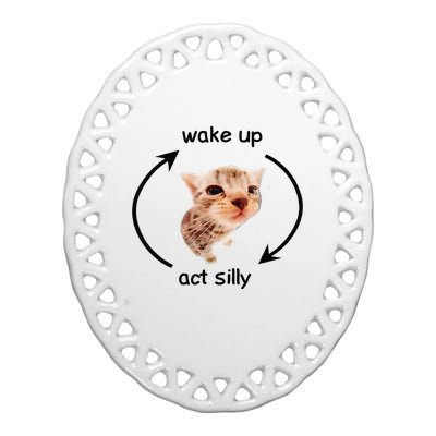 Wake Up Act Silly Cat Wake Up Act Silly Cat Ceramic Oval Ornament