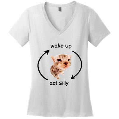 Wake Up Act Silly Cat Wake Up Act Silly Cat Women's V-Neck T-Shirt