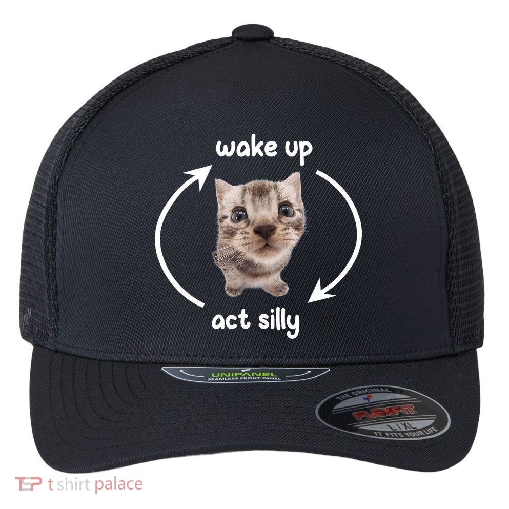 Wake Up Act Silly Cat Wake Up Act Silly Cat Women Flexfit Unipanel Trucker Cap