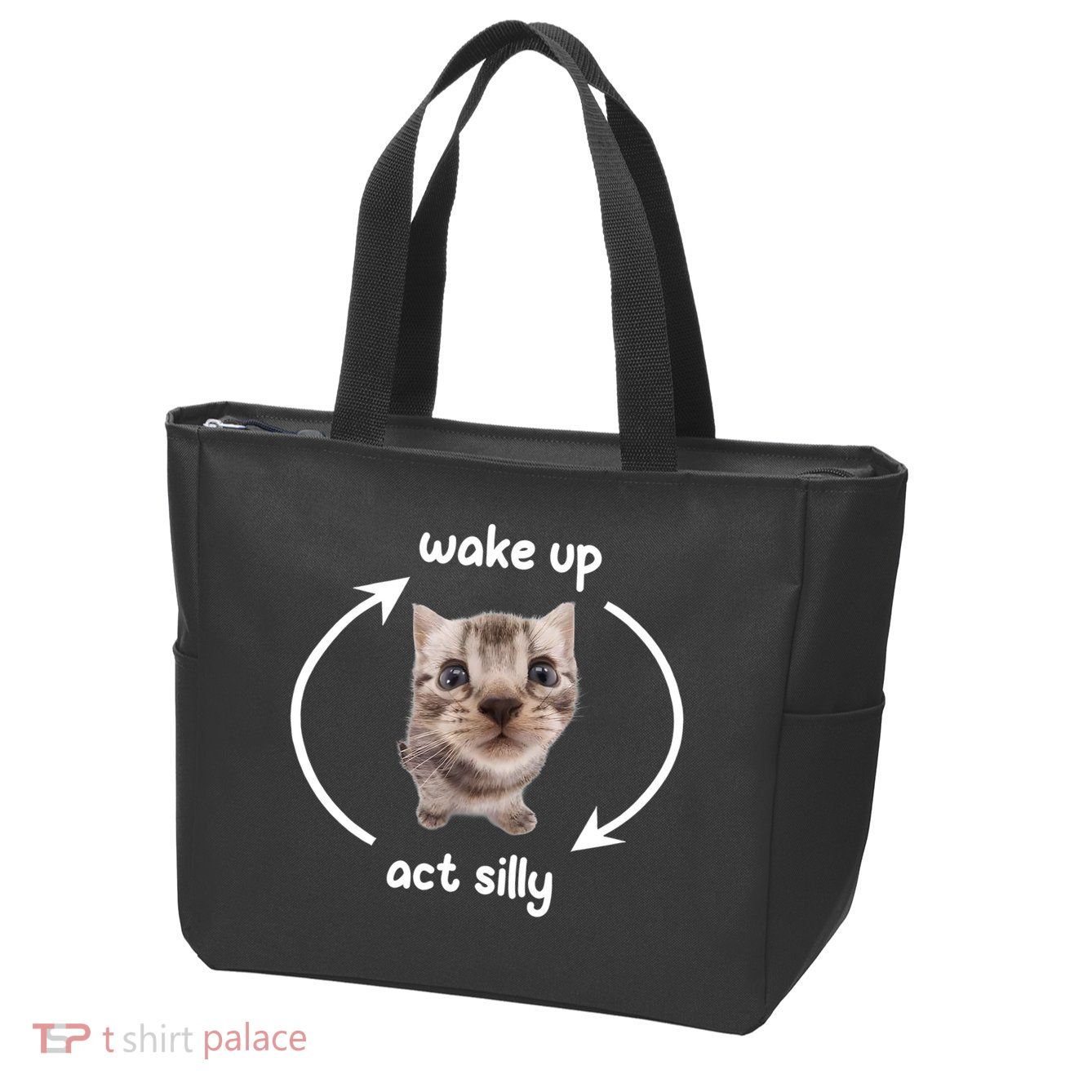 Wake Up Act Silly Cat Wake Up Act Silly Cat Women Zip Tote Bag
