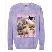 Wake Up Act Silly Funny Cat Meme Lover Cat Colorblast Crewneck Sweatshirt