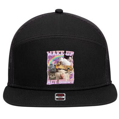 Wake Up Act Silly Funny Cat Meme Lover Cat 7 Panel Mesh Trucker Snapback Hat