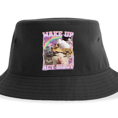 Wake Up Act Silly Funny Cat Meme Lover Cat Sustainable Bucket Hat
