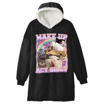 Wake Up Act Silly Funny Cat Meme Lover Cat Hooded Wearable Blanket
