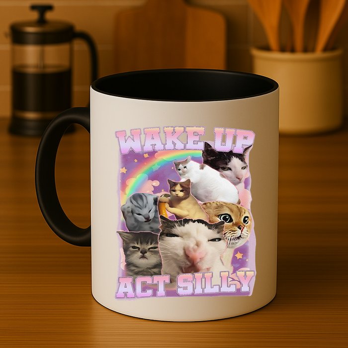Wake Up Act Silly Funny Cat Meme Lover Cat Mug