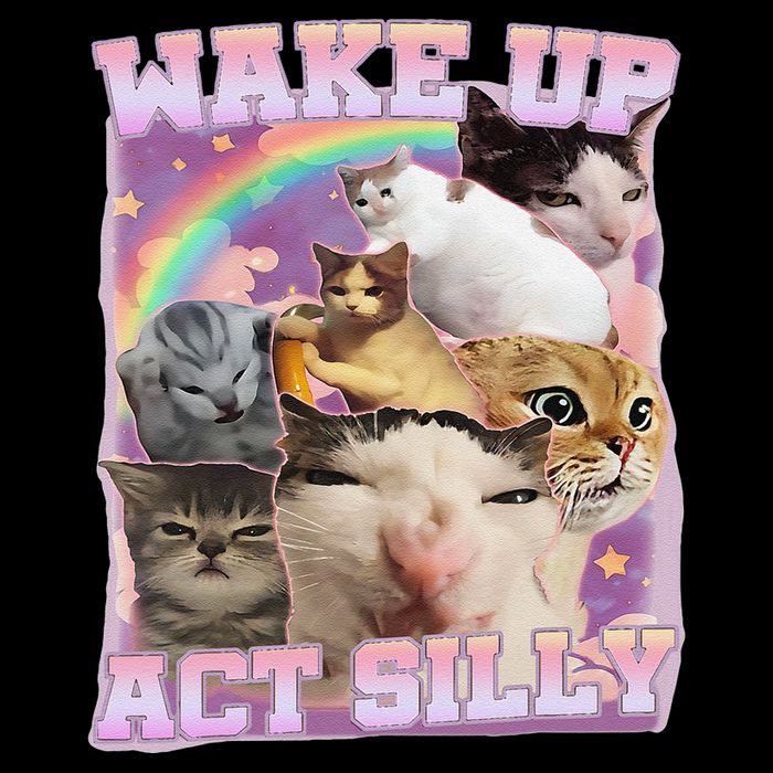Wake Up Act Silly Funny Cat Meme Lover Cat Drawstring Bag