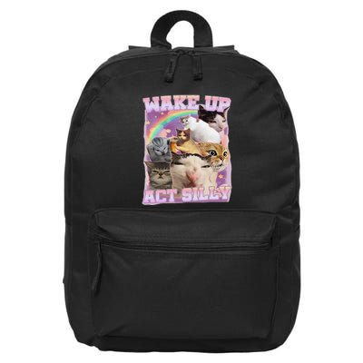 Wake Up Act Silly Funny Cat Meme Lover Cat 16 in Basic Backpack