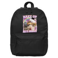 Wake Up Act Silly Funny Cat Meme Lover Cat 16 in Basic Backpack
